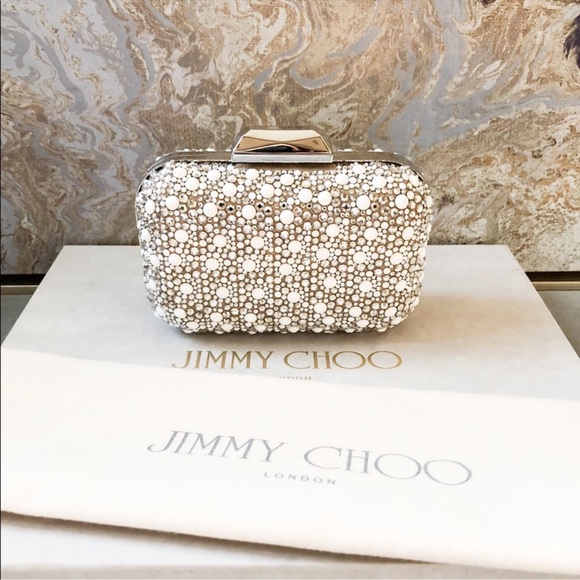 Jimmy Choo Cloud White Suede Crystal Mix Clutch - Picture 3 of 7